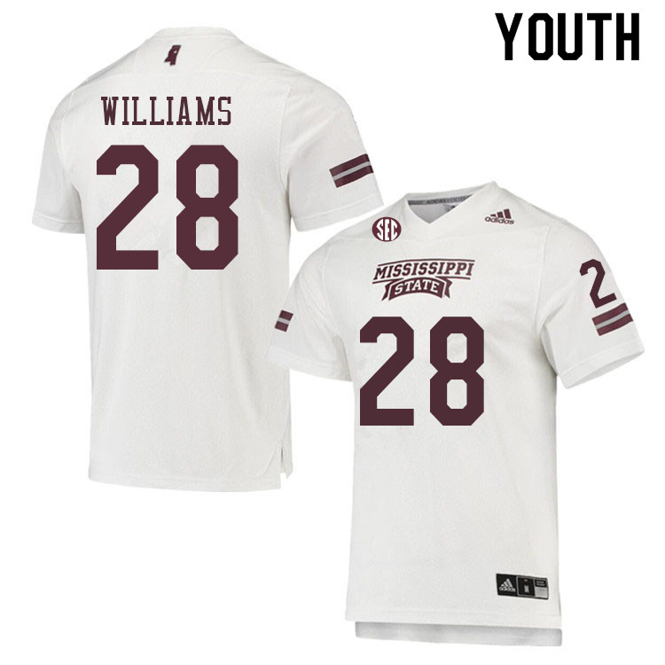 Youth #28 Brinston Williams Mississippi State Bulldogs College Football Jerseys Sale-White - Click Image to Close